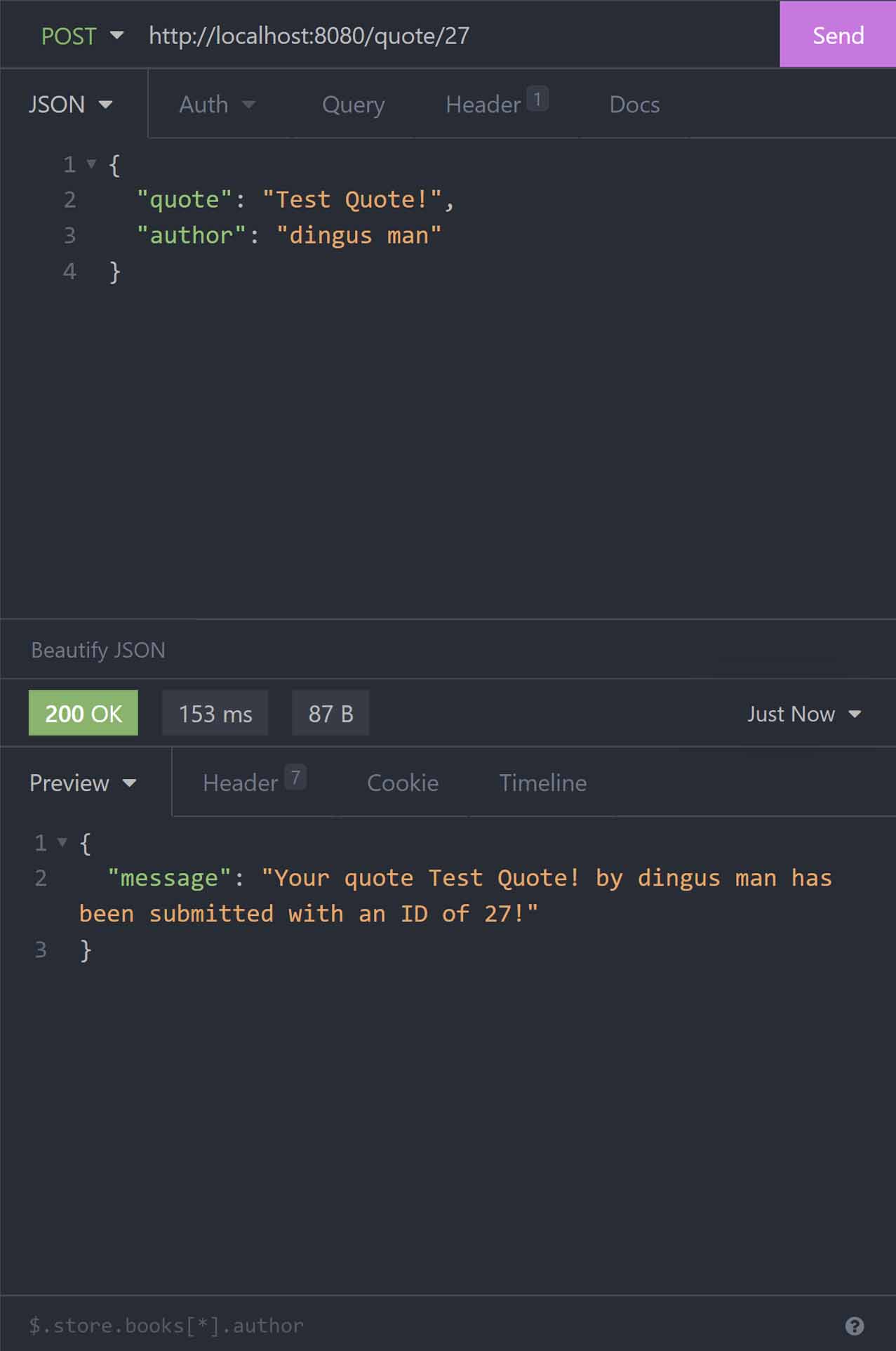 Sending a POST Request to the REST API.